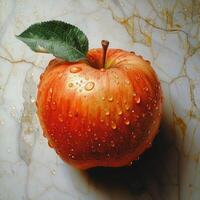 Photo of a apple fruite with marble background
