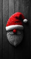 Santa hat and beard on dark wood. A decorative Santa hat and beard resting on a dark wooden surface, capturing the holiday spirit with a classic look. photo