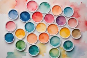 flat lay colorful aquarelle with copy space photo