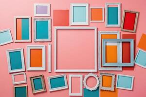 flat lay frames colorful background photo