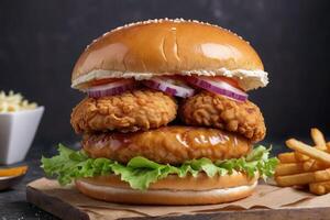 front view fried chicken burger photo