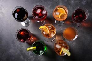 high angle mix alcoholic drinks with copy space photo