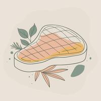 A piece of meat with herbs and leaves on it vector