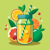 Orange juice in a jar with a straw and fruit vector