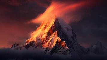 A mountain with flames coming out of it photo