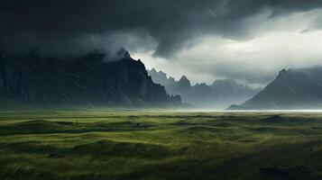 A field of grass under a stormy sky photo