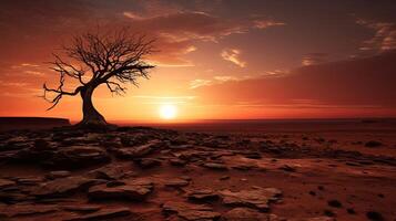 A lone tree stands in the middle of a desert photo