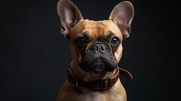 A dog with a collar on a black background photo