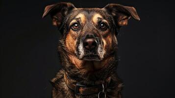 A dog with a collar on a black background photo