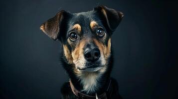 A dog with a collar on a black background photo