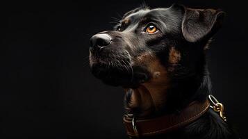 A black and brown dog with a collar on photo