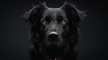 A black dog with orange eyes looking at the camera photo