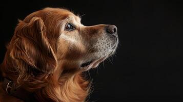 A golden retriever dog looking up at something photo