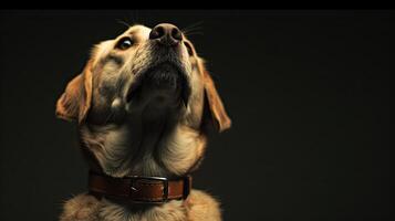 A dog is looking up at the sky photo