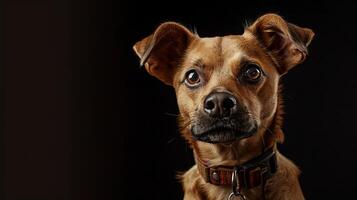 A brown dog with a collar on a black background photo