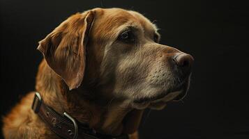 A dog with a collar on a black background photo