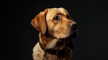 A dog wearing a collar and looking up photo