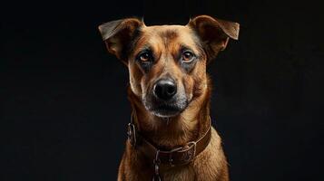 A dog with a collar on a black background photo