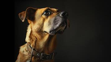 A dog is looking up at the sky photo