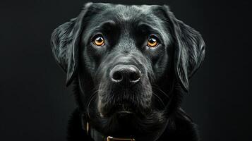 Black labrador dog portrait on black background photo