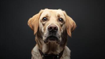 A dog with a collar on a black background photo