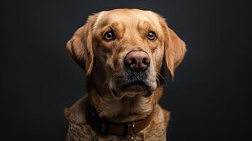 A dog with a collar on a black background photo
