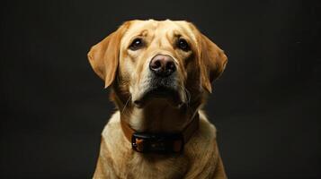 A dog wearing a collar on a black background photo