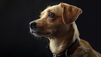 A dog is looking up at the camera photo