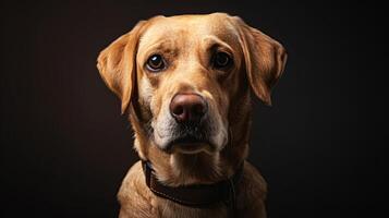 A dog with a collar on a dark background photo
