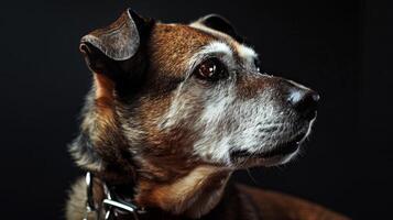 A dog with a collar on a black background photo
