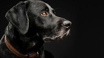 A black dog with a collar on a black background photo