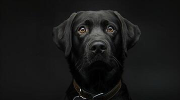 A black dog with a collar on a black background photo