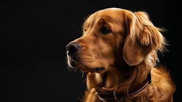 A golden retriever dog is looking to the side photo
