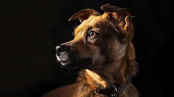 A dog is looking up at the camera photo