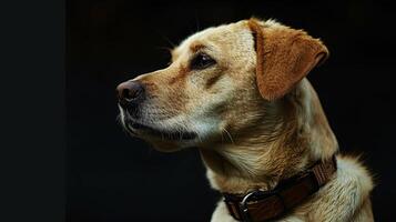 A dog wearing a collar and looking up photo