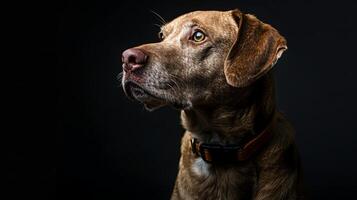 A dog with a collar on a black background photo