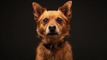 A brown dog with a collar on a black background photo