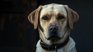 A dog wearing a collar and looking at the camera photo