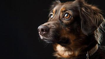 A dog with a collar on a black background photo