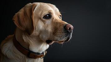 A dog with a collar on a black background photo