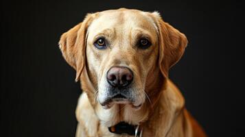 A close up of a dog with a black background photo