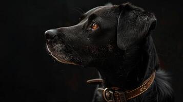 Black dog portrait on black background photo
