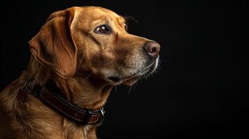 A dog with a collar on a black background photo