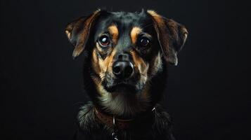 A dog with a collar on a black background photo
