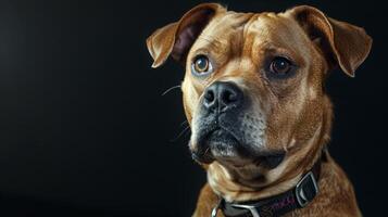 A close up of a dog with a collar photo