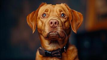 A close up of a dog with a bow tie photo
