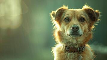 A dog with a collar on is looking at the camera photo