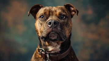 A close up of a dog with a collar photo