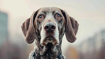 A dog with a big brown and white face photo