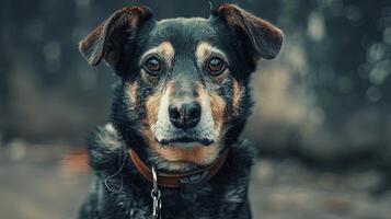 A dog with a collar on is looking at the camera photo